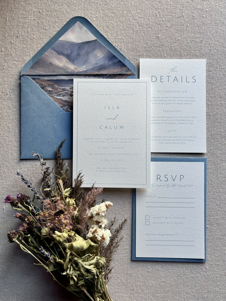 Blue classic collection invites with fine art envelope liner